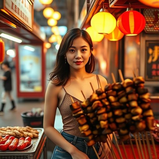 街头烧烤摊的诱人烤串