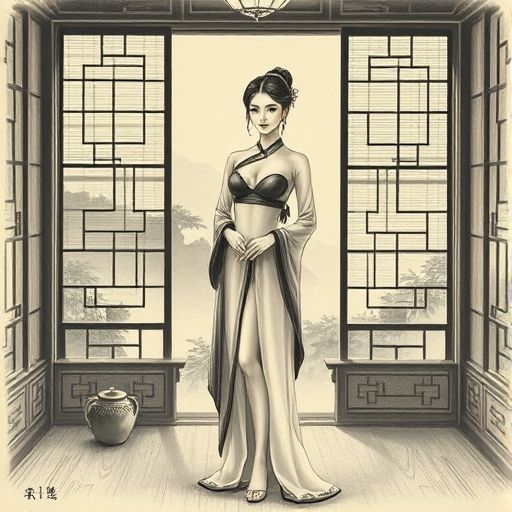 茶室窗外的竹帘美景