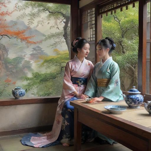 情侣在茶室对坐喝茶