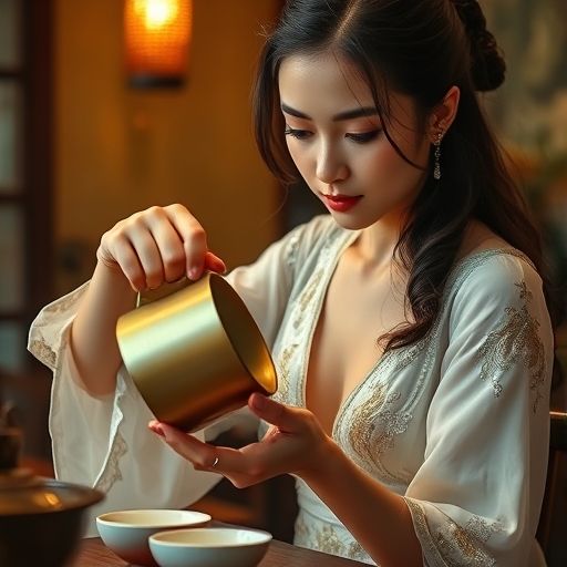 茶艺师使用盖碗专注冲泡单丛茶