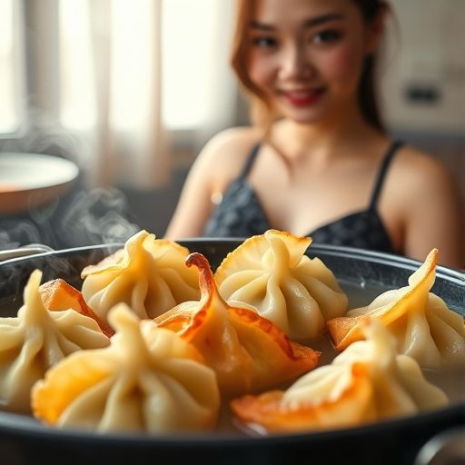 夜市煎饺的诱人瞬间