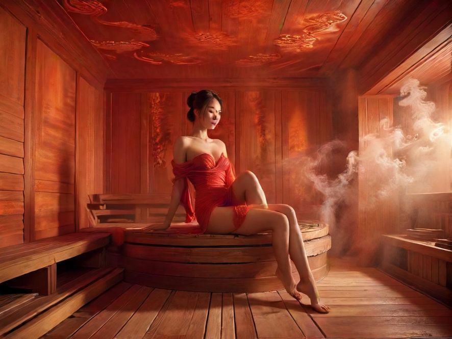 红洋皇宫桑拿区,宽敞明亮,现代设计,蒸汽氤氲,舒适放松