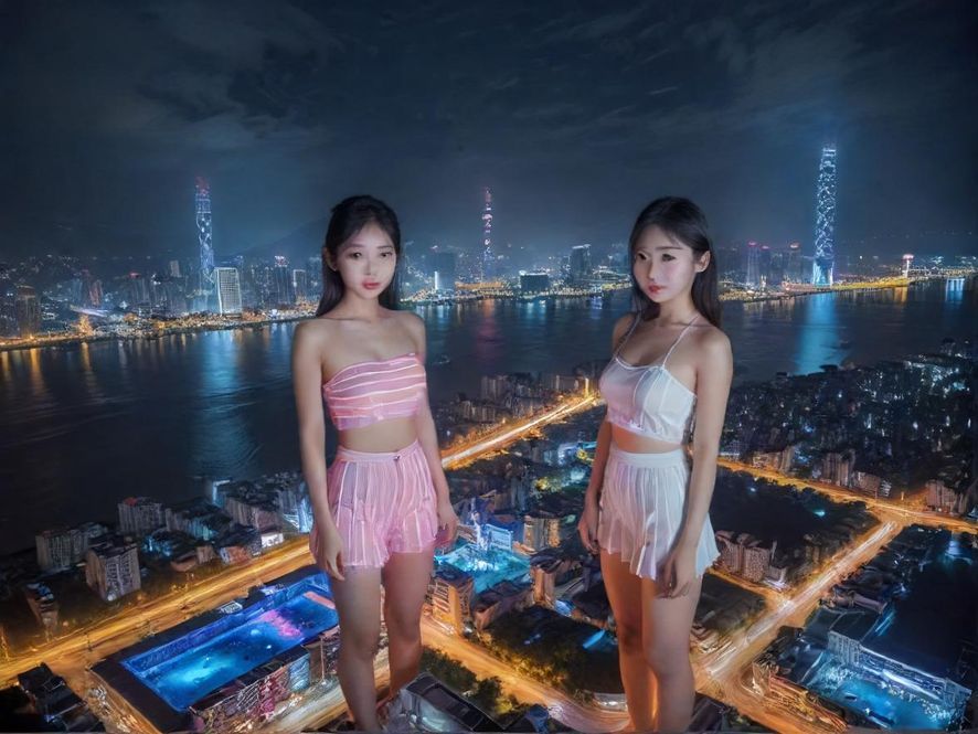 华灯初上的江门,城市夜景流光溢彩