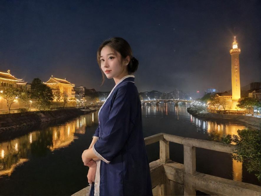 夜幕下的城市公寓窗口灯光