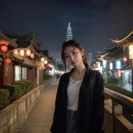 一个男人在夜幕下的城市中低头看着手机地图，背景是高楼和街灯，显得有些迷茫。