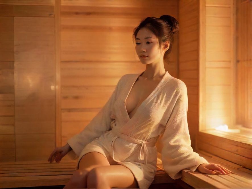 舒适柔和灯光的桑拿房内部