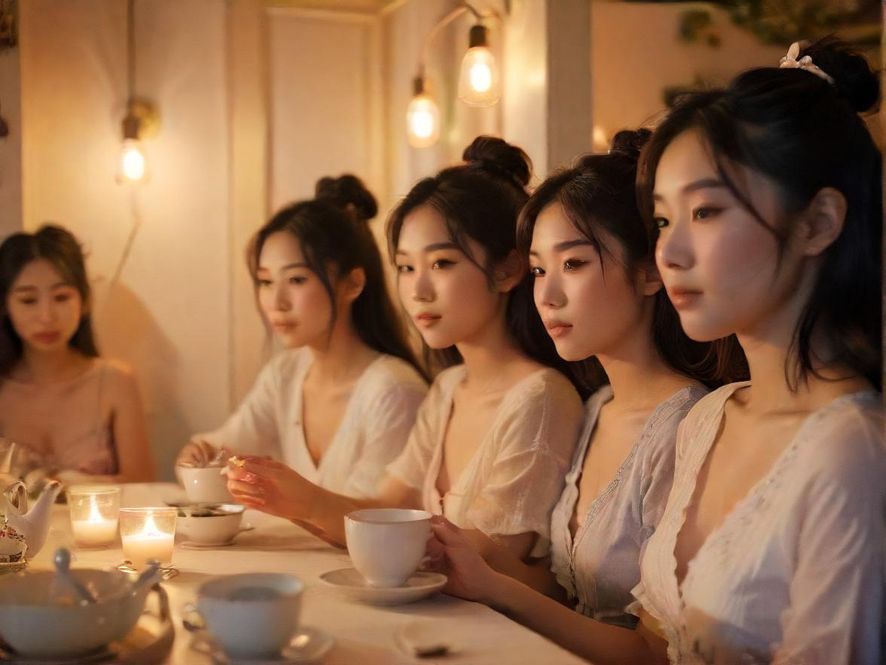 一间布置温馨、灯光柔和的私密茶室,充满宁静与舒适感