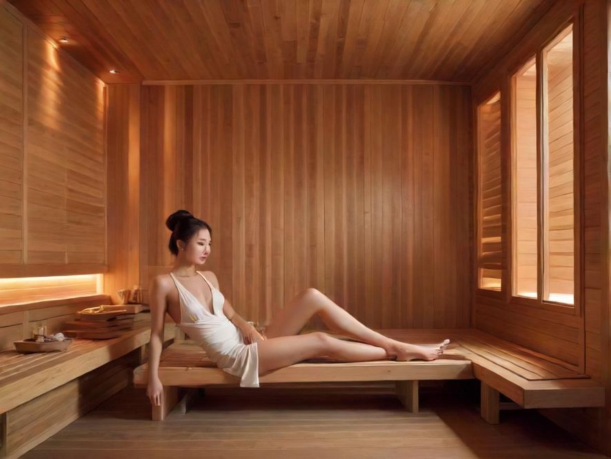 高端桑拿会所的休息室场景