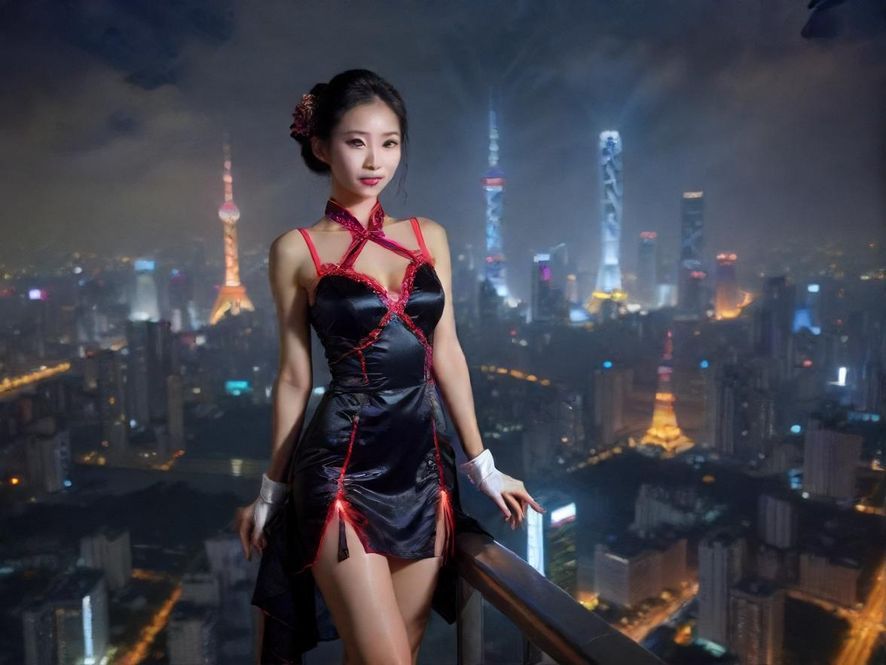 广州奢华夜场，霓虹灯光璀璨，俯瞰城市夜景