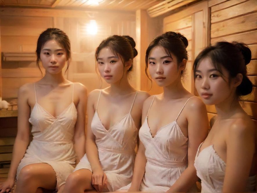 桑拿房内部,蒸汽缭绕,光线柔和,营造出温暖而舒适的放松氛围,局部特写展现桑拿的疗愈感受。