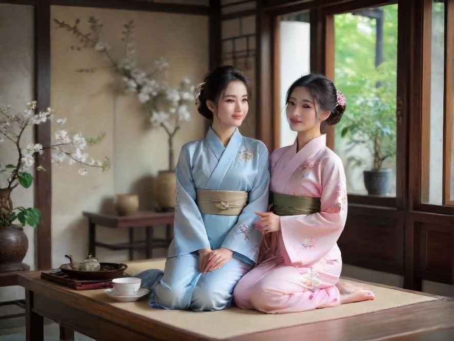 一套精致的茶具,茶叶细节清晰可见,背景是柔和的工作室环境,暗示品茶的意境。