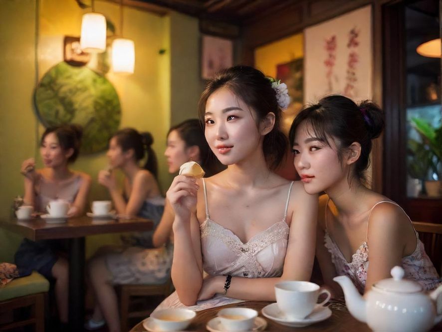 广州现代茶室,茶友围坐品茶,氛围轻松