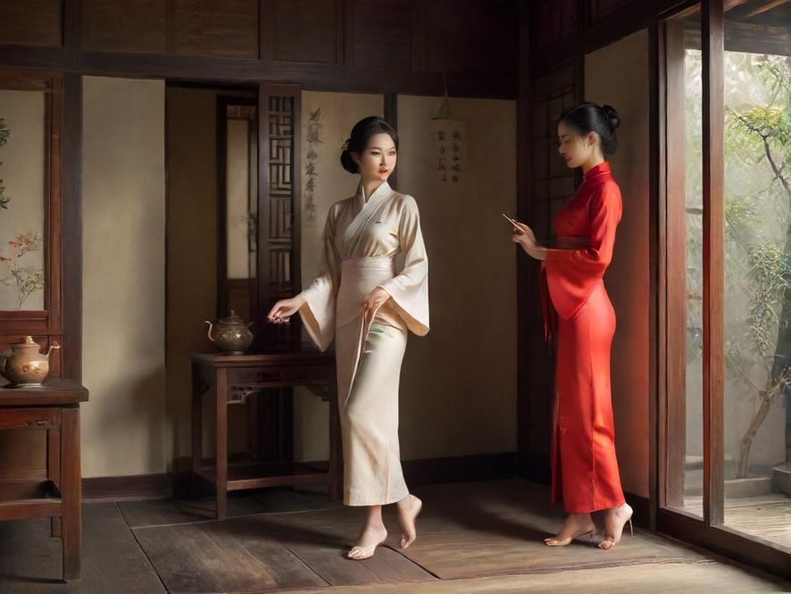 茶室内木质家具与茶具交相辉映，氛围温馨