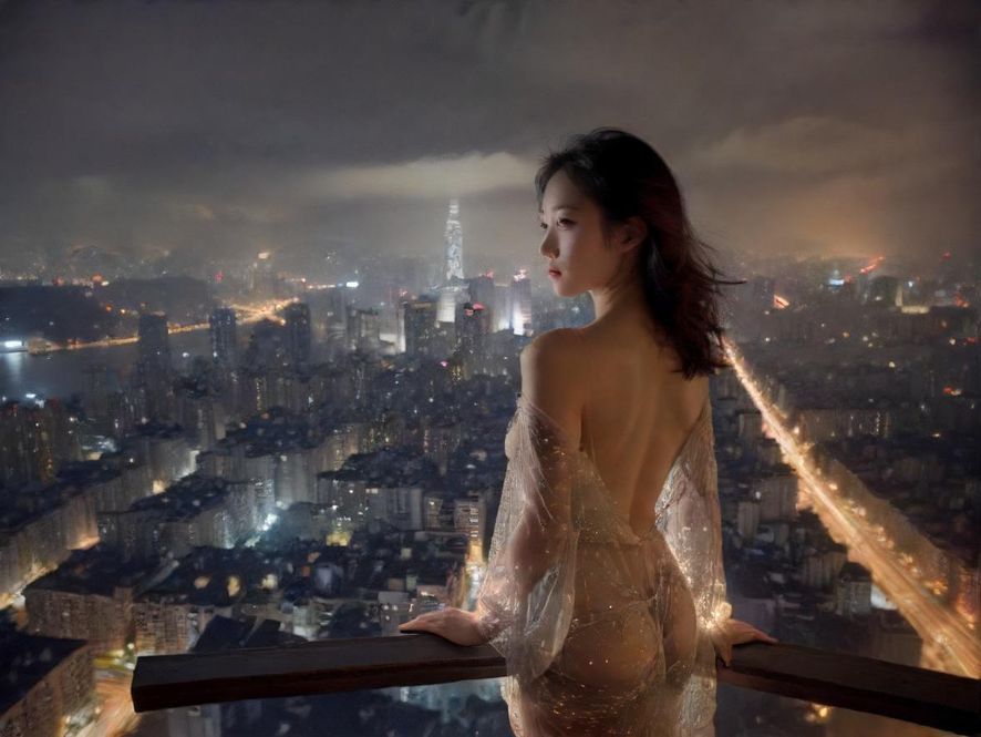 夜幕下的城市居民楼群