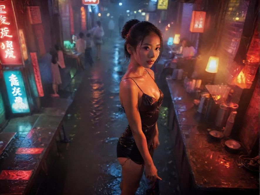 广州百花丛社区夜场街景