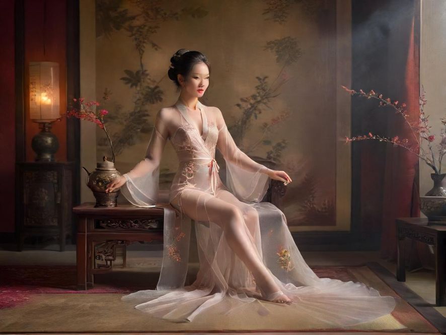 一位优雅的茶艺师在奢华的私人包厢中,为客人准备精致的茶点。