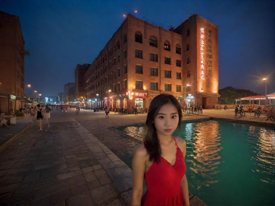 广州红砖厂创意园内,一片由废弃工厂改造而成的艺术展示区,红砖墙上挂满了色彩斑斓的涂鸦和当代艺术作品,几位年轻女性在其中穿梭,或驻足欣赏,或低头交流,整个场景充满艺术气息和探索的乐趣。