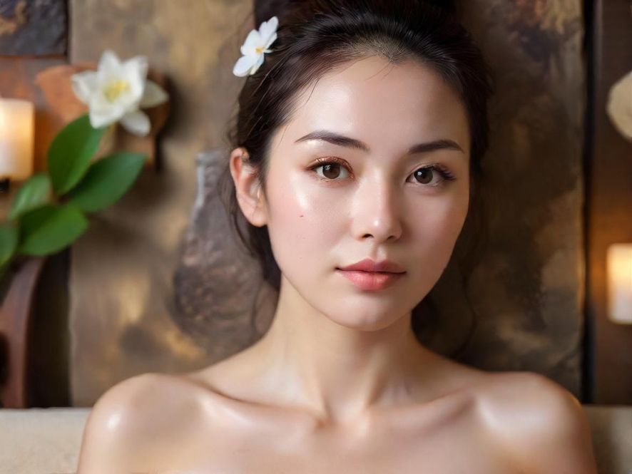 一位女士在宁静的SPA空间享受背部放松按摩,营造出深度放松的氛围