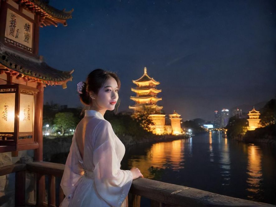 广州夜色下的休闲场所入口