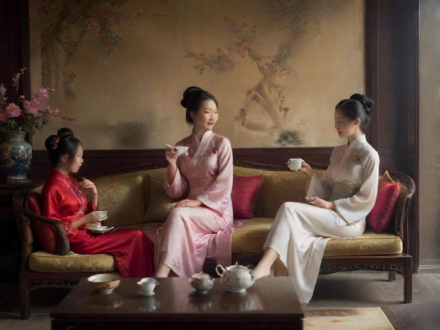 朋友们轻松愉快地品茶交流