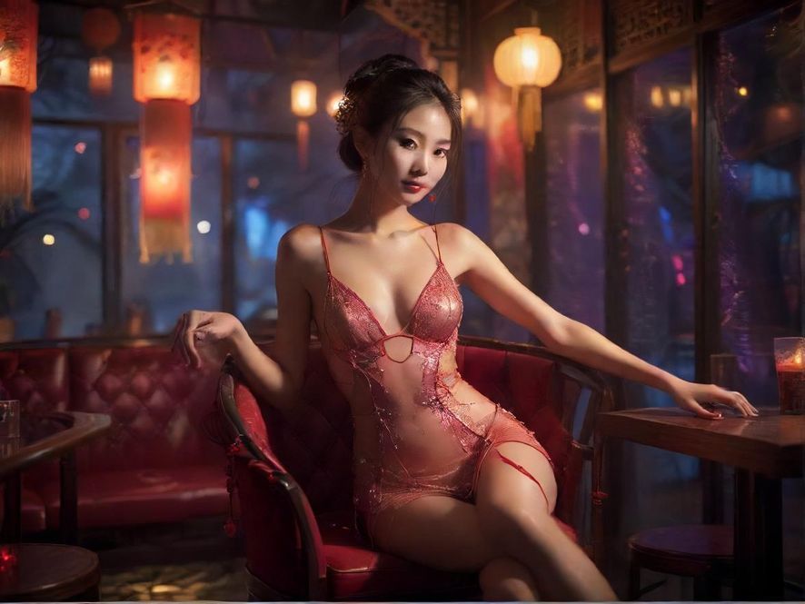 灯光迷离的夜场休闲区