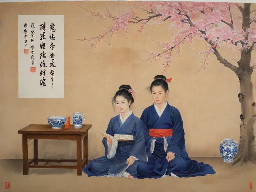 一张充满活力的抽象插画，描绘了名花录论坛中不同兴趣爱好的人们在虚拟社区里互动交流的场景，色彩明快，充满生机。