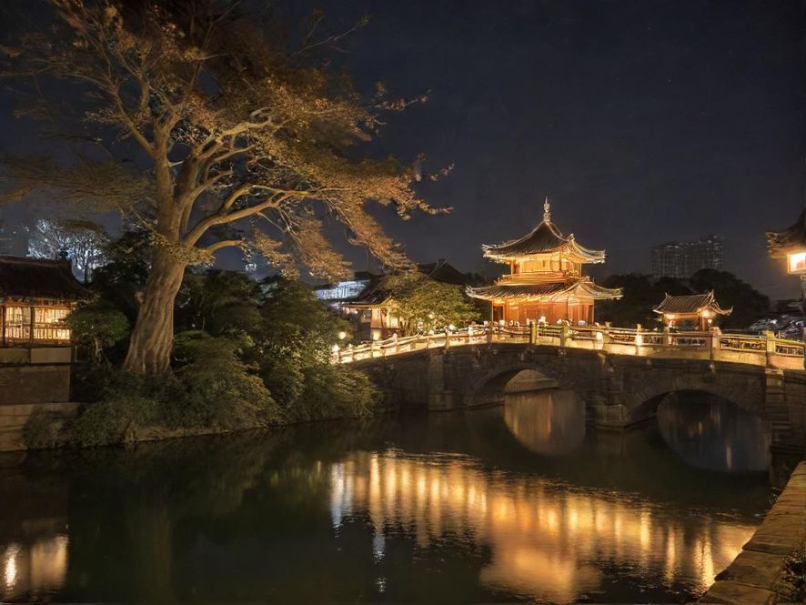 广东城市夜景，灯火辉煌，充满探索的魅力