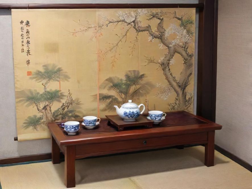 一杯广东特色饮品,置于雅致茶室的木质桌面上,背景光线柔和,营造出宁静舒适的品茗氛围。