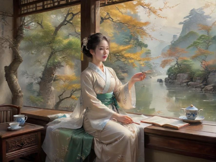 一位熟女在私密茶室中与人亲切交流,特写镜头,温暖色调